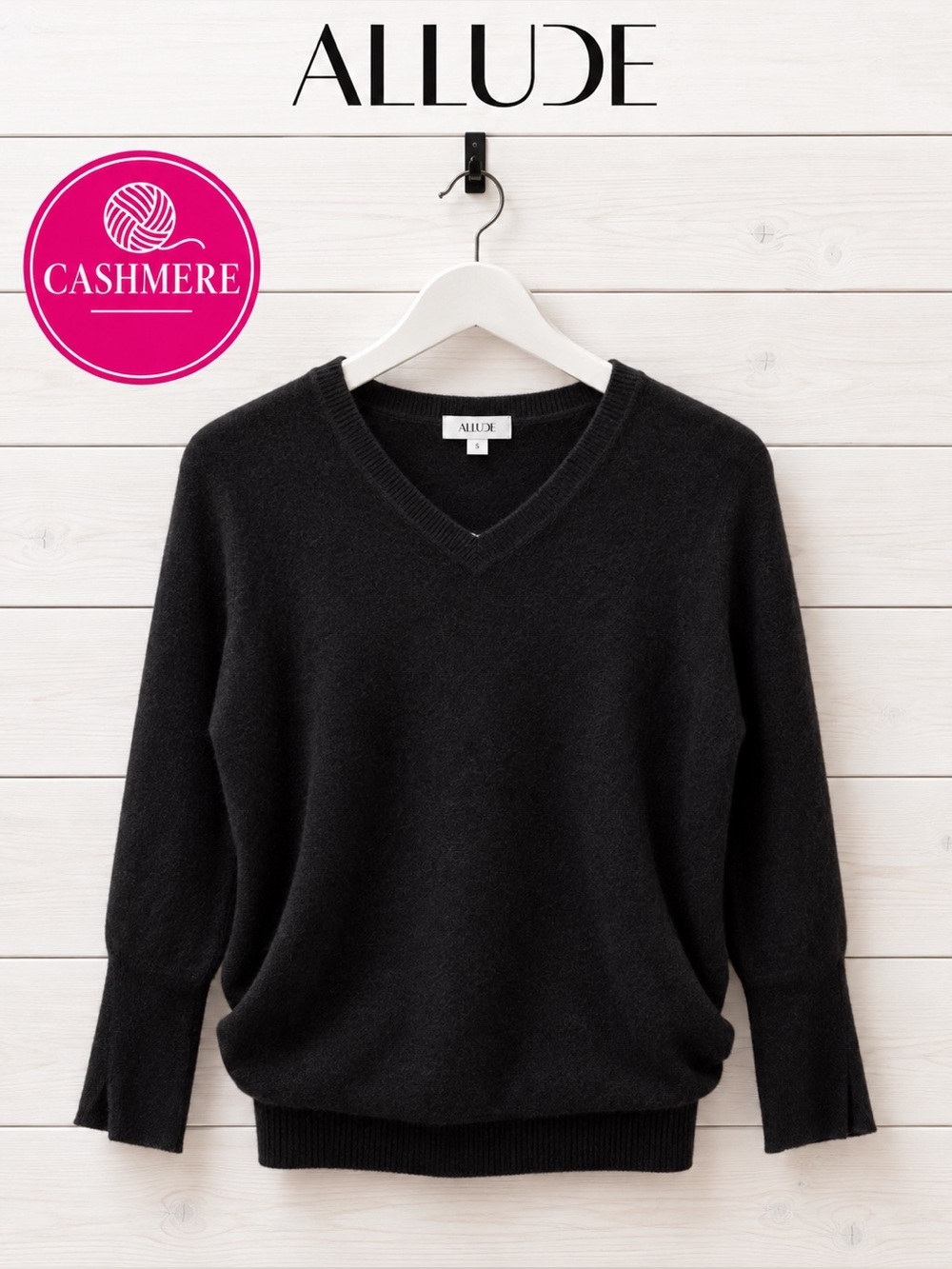 ALLUDE Black Cashmere V-Neck Sweater S